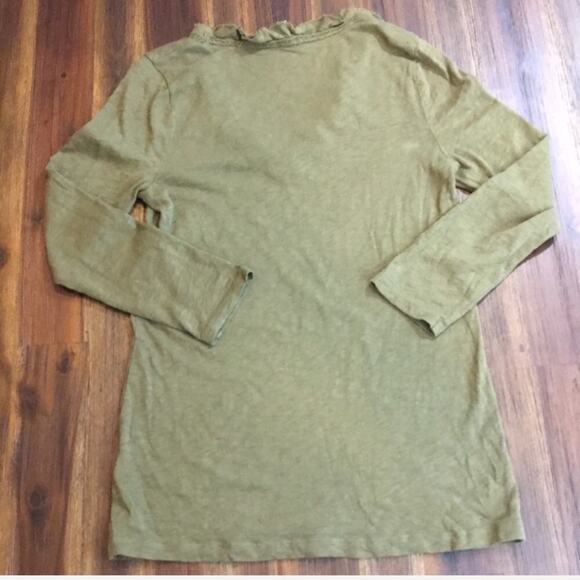 J Crew army green ruffle neck long sleeve top - Picture 3 of 4